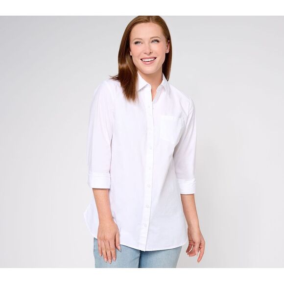 Denim & Co. Women's Top Sz XS Signature Poplin Button Down Brght Wht A611687 - Picture 1 of 4